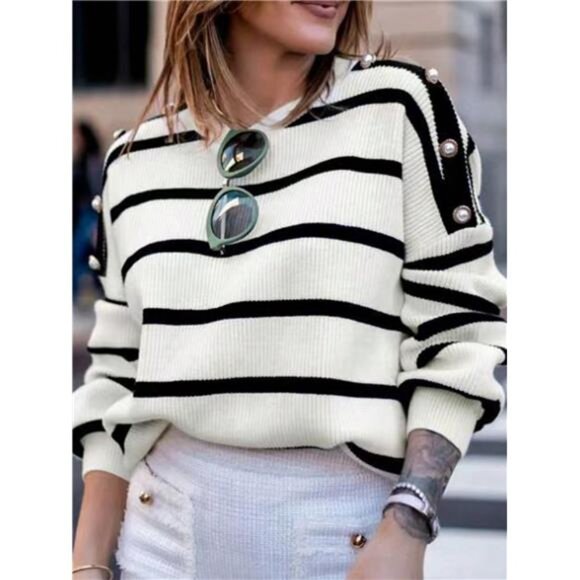 Versatile V-Neck Button Decorated Sweater In European And American Casual Style - Picture 1 of 7